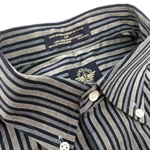 Dockers Black and White Striped Casual Button Down Shirt - Picture 4 of 6